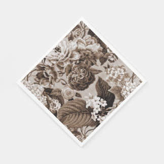 Serviette En Papier Sepia Brown Vintage Tissu en toile florale No.1