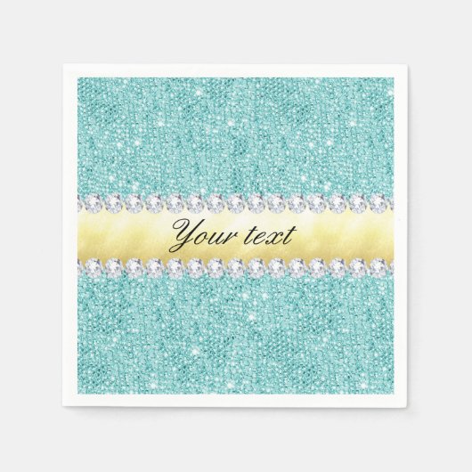 Serviette En Papier Séquences turquoise personnalisées Diamants d'or (Devant)