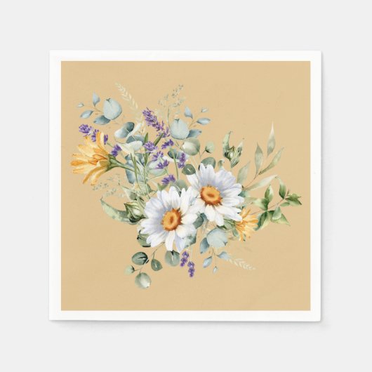 Serviette En Papier Sequin Lavande Jaune Clair Daisies (Devant)