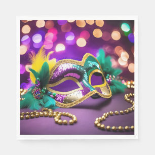 Serviette En Papier Séquin Mardi Gras Masque Avec Perles