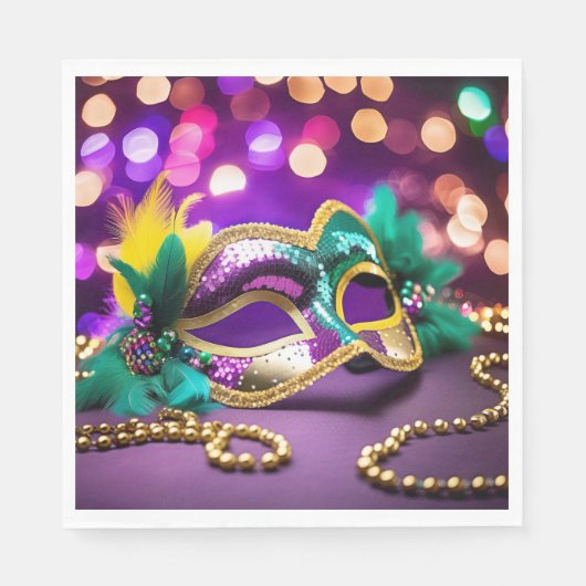 Serviette En Papier Séquin Mardi Gras Masque Avec Perles (Devant)