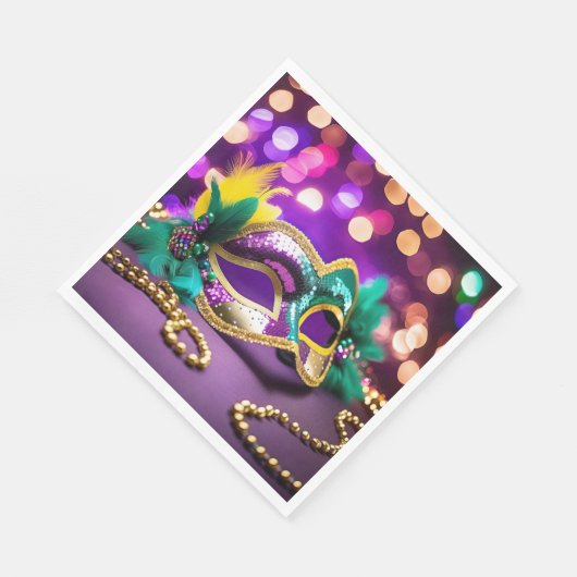 Serviette En Papier Séquin Mardi Gras Masque Avec Perles (Coin)