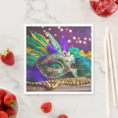 Serviette En Papier Séquin Mardi Gras Masque Avec Perles (En situation)
