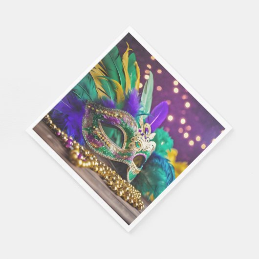 Serviette En Papier Séquin Mardi Gras Masque Avec Perles (Coin)