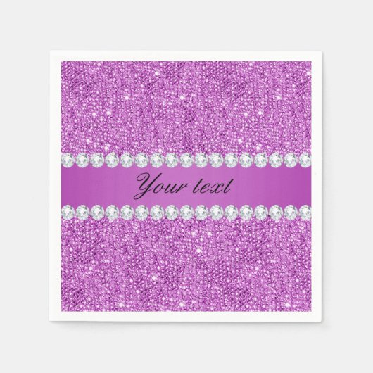 Serviette En Papier Séquins et diamants chics violets (Devant)