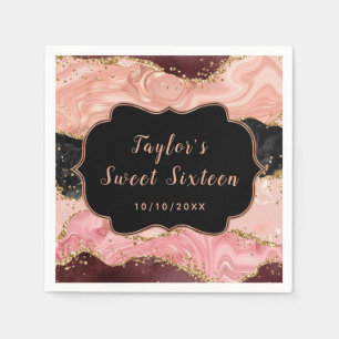 Serviette En Papier Séquins noirs et roses Agate Sweet sixteen