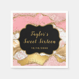 Serviette En Papier Séquins or et rose Agate Sweet sixteen