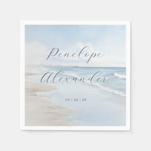 Serviette En Papier Serene Blue Beach Waves (Devant)