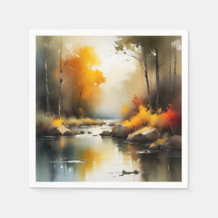 Serviette En Papier Sérénissime peinture paysage de rivière d'automne