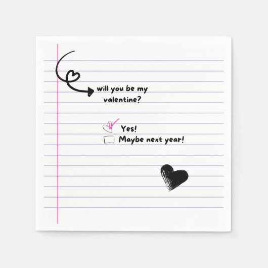 Serviette En Papier Serez-Vous Mon Valentine Note Naples (Devant)