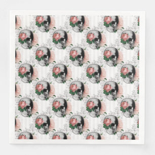 Serviette En Papier Série de crânes floraux roses Design 2