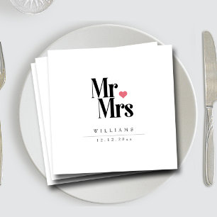 Serviette En Papier Serif noir classique M. et Mme Heart Monogram