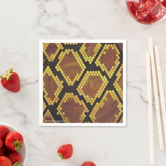 Serviette En Papier Serpent Brown et impression or (En situation)