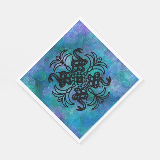 Serviette En Papier Serpent tribal noir et bleu (Coin)