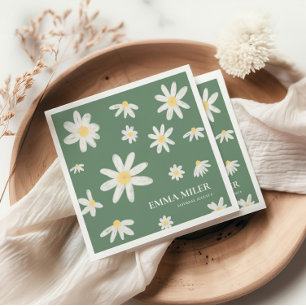 Serviette En Papier Serre Green Bohemian Daisy Flower Napkins