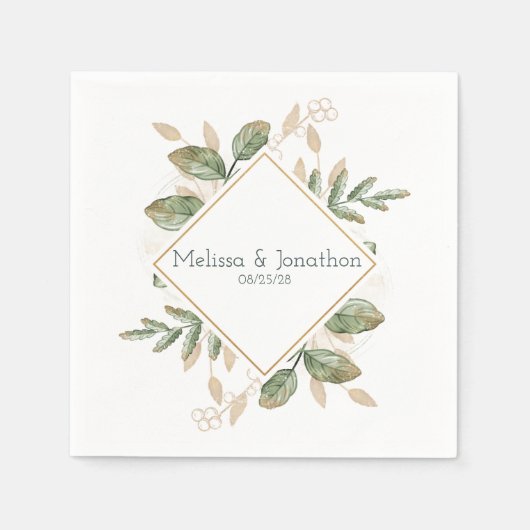 Serviette En Papier Serre-Mariage Floral Verte Gold Sage (Devant)