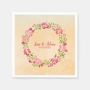 Serviette En Papier Serre Rose Et Rouge Avec Feuilles