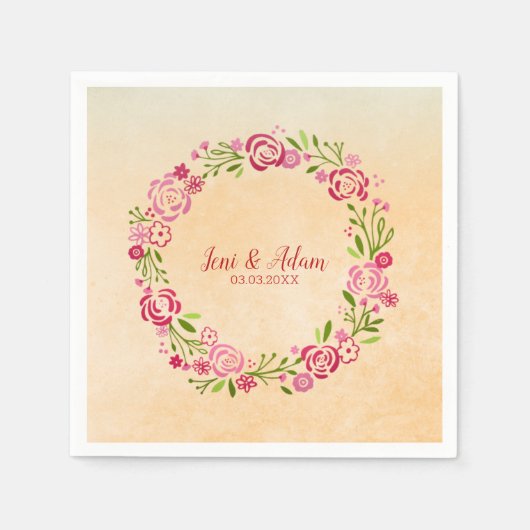 Serviette En Papier Serre Rose Et Rouge Avec Feuilles (Devant)