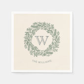 Serviette En Papier Serre verte Preppy Monogram Sage (Devant)