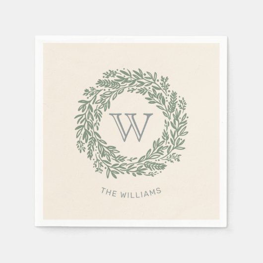 Serviette En Papier Serre verte Preppy Monogram Sage (Devant)