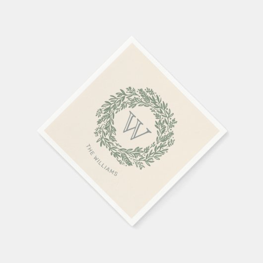 Serviette En Papier Serre verte Preppy Monogram Sage (Coin)