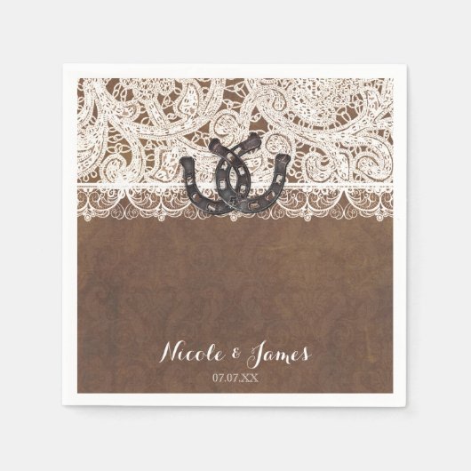Serviette En Papier Serres à cheval rustiques et serviettes de Mariage (Devant)