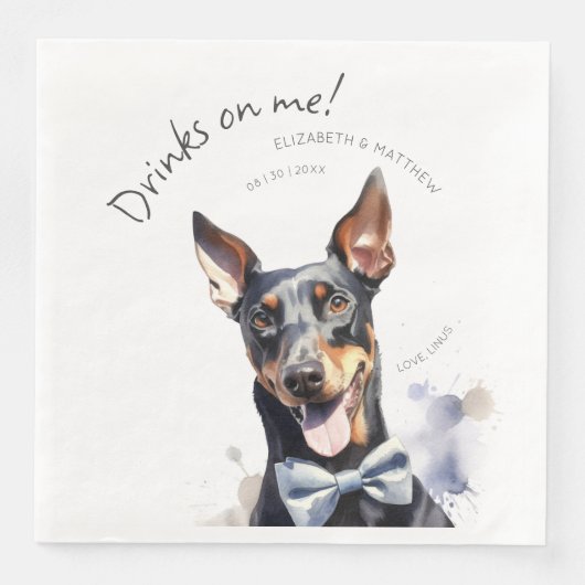 Serviette En Papier Serveur élégant Dobermann aquarelle personnalisabl (Devant)
