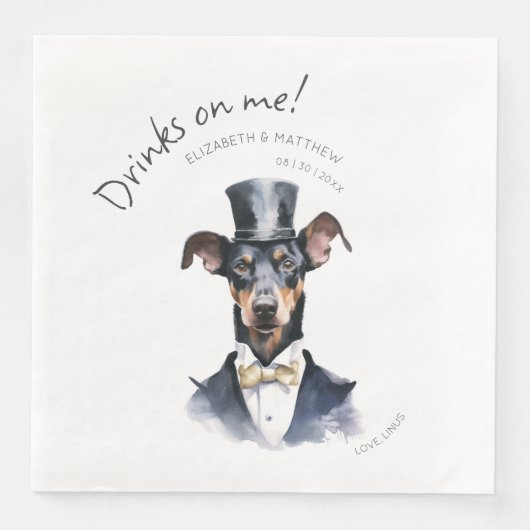 Serviette En Papier Serveur élégant Dobermann Aquarelle Personnalisabl (Devant)