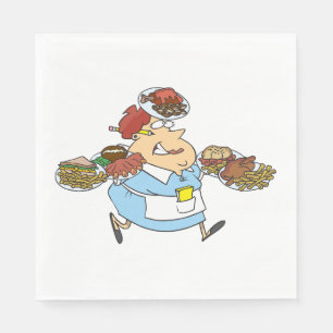 Serviette En Papier Serveuse Occupée Drôle Serveur Surmené