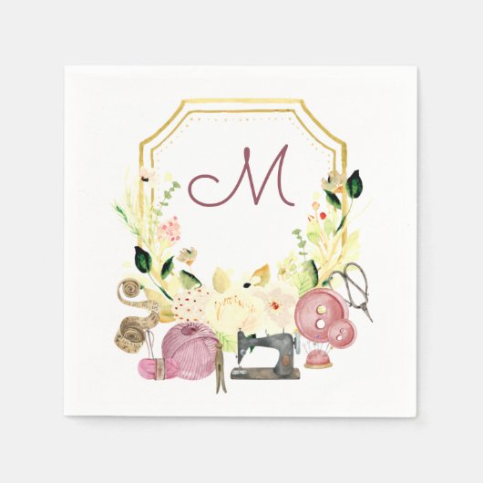 Serviette En Papier Serviette à coudre Monogram Crest Seamstress (Devant)