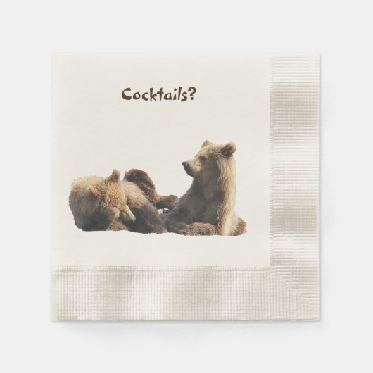 Serviette En Papier Serviette à queue de Cocktail avec oursons grizzly (Devant)