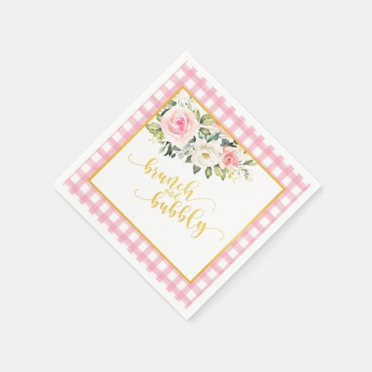 Serviette En Papier Serviette Brunch et Bubbly - Plaid rose Texte doré (Coin)