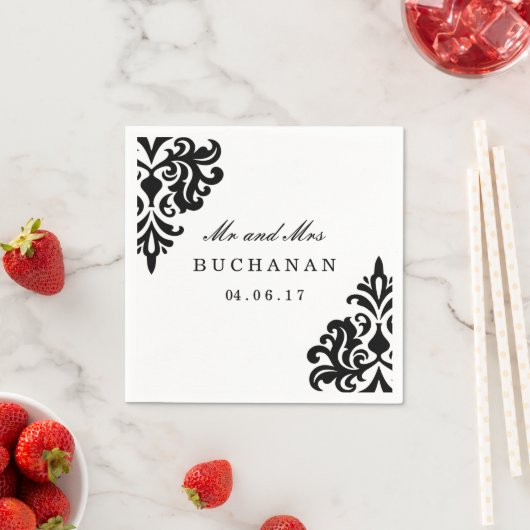 Serviette En Papier Serviette Damas noir et blanc personnalisable (En situation)