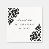 Serviette En Papier Serviette Damas noir et blanc personnalisable (Devant)