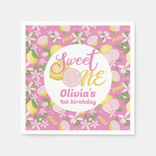 Serviette En Papier Serviette d'anniversaire de citron rose (Devant)