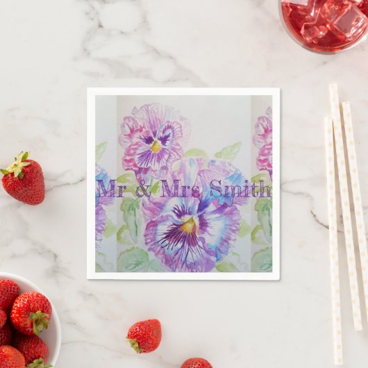 Serviette En Papier Serviette d'aquarelle pourpre Shabby Pansy (En situation)