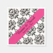 Serviette En Papier Serviette de mariage élégante en damas noir et bla (Devant)