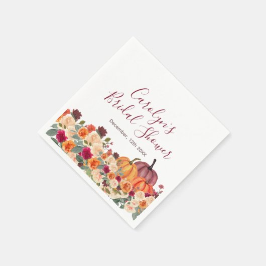 Serviette En Papier Serviette de mariage floral orange citrouille brûl (Coin)