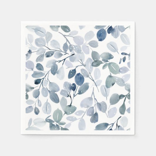 Serviette En Papier Serviette de Noël bleu Dusty avec Feuilles d'aquar (Devant)