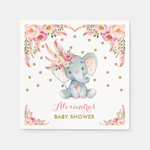 Serviette En Papier Serviette de papier florale d'éléphant d'or de