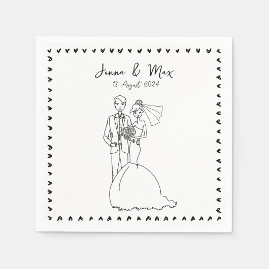 Serviette En Papier Serviette mariage à doodé à la main (Devant)