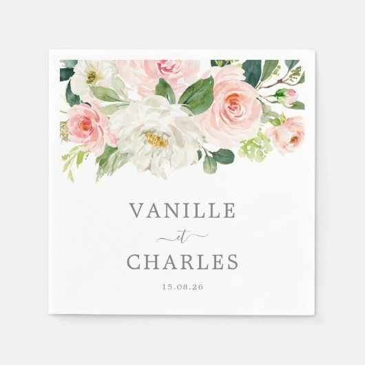 Serviette En Papier Serviette Mariage Avec Fleurs  (Devant)