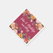 Serviette En Papier Serviette Mariage Bourgogne personnalisée Floral (Coin)