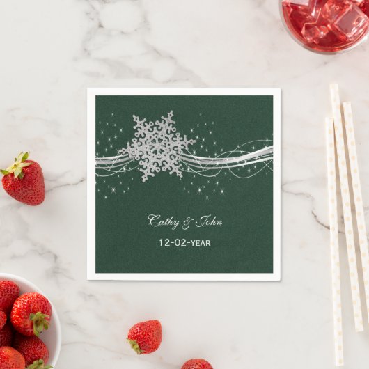 Serviette En Papier serviette mariage personnalisée en argent vert (En situation)