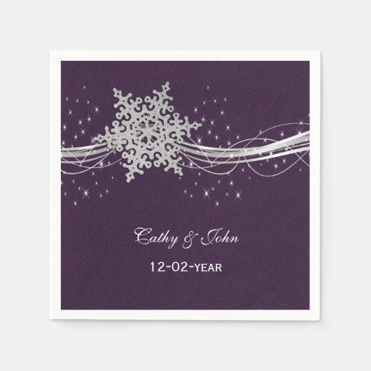 Serviette En Papier serviette mariage personnalisée en argent violet (Devant)