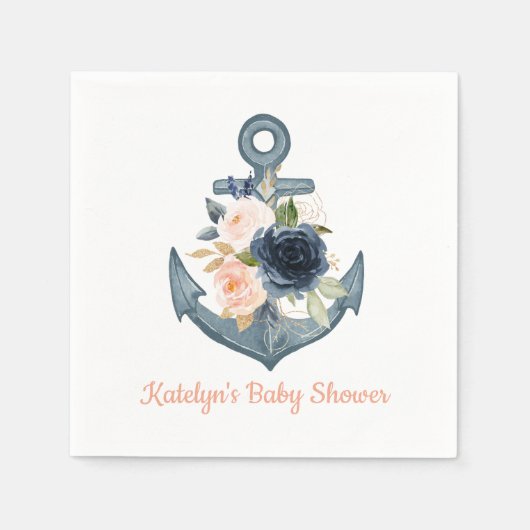 Serviette En Papier Serviette nautique avec Ancre florale (Devant)