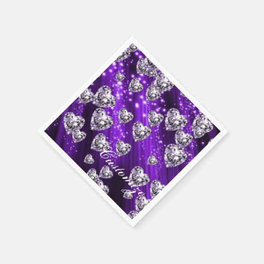 Serviette En Papier Serviette pourpre Sparkle Diamond Hearts (Coin)