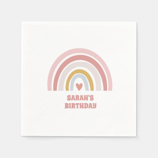 Serviette En Papier serviette rose arc-en-ciel pour anniversaire nom p (Devant)
