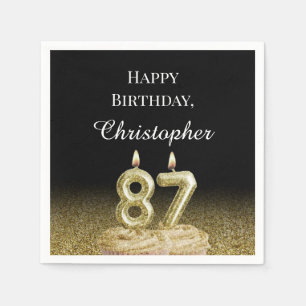 Serviette En Papier Serviettes 87e anniversaire noir, blanc et or