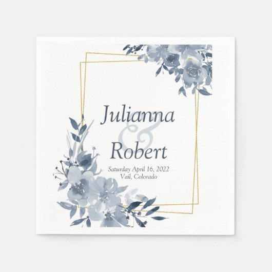 Serviette En Papier serviettes à fleurs bleu aquarelle (Devant)